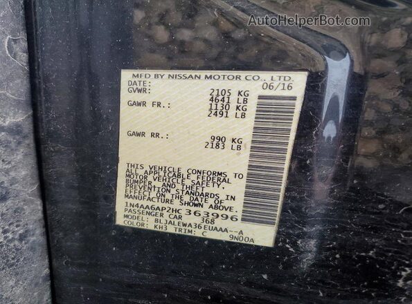 1N4AA6AP2HC363996 2017 NISSAN MAXIMA Black Вид підкапотного простору