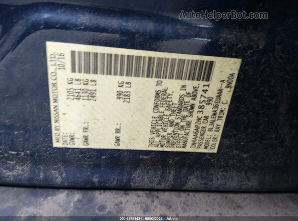 1N4AA6AP2HC385741 2017 NISSAN MAXIMA Blue Widok komory silnika