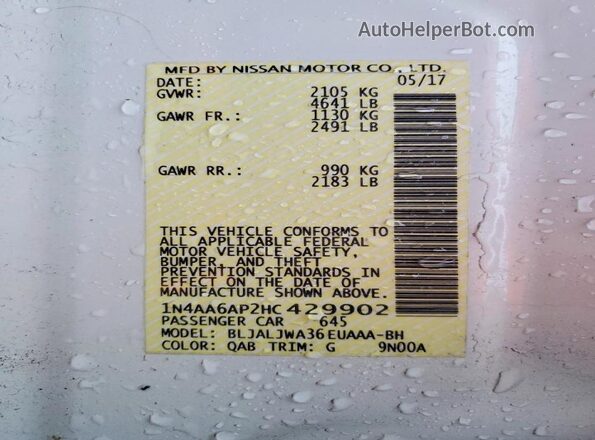 1N4AA6AP2HC429902 2017 NISSAN MAXIMA White Widok komory silnika