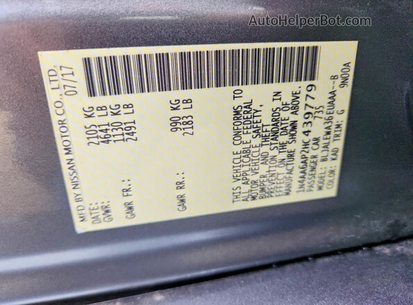 1N4AA6AP2HC439779 2017 NISSAN MAXIMA Gray VIN კოდის სტიკერის ხედი