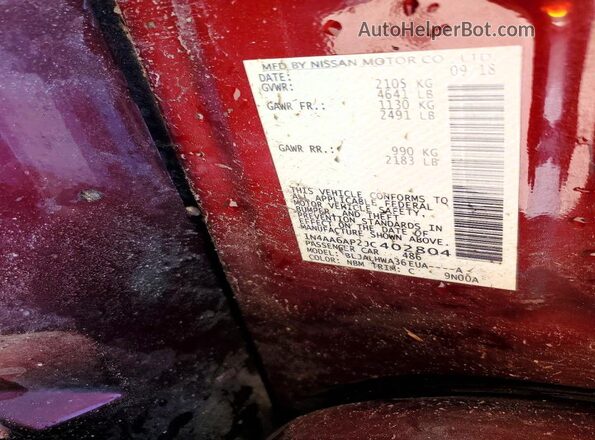 1N4AA6AP2JC402804 2018 NISSAN MAXIMA Burgundy Engine compartment view