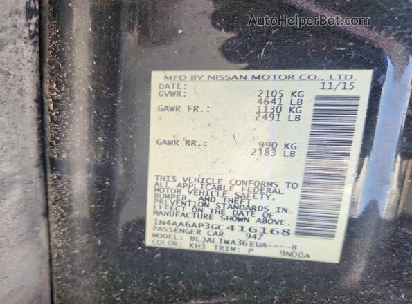1N4AA6AP3GC416168 2016 NISSAN MAXIMA Black Շարժիչի բաժամունքի տեսք