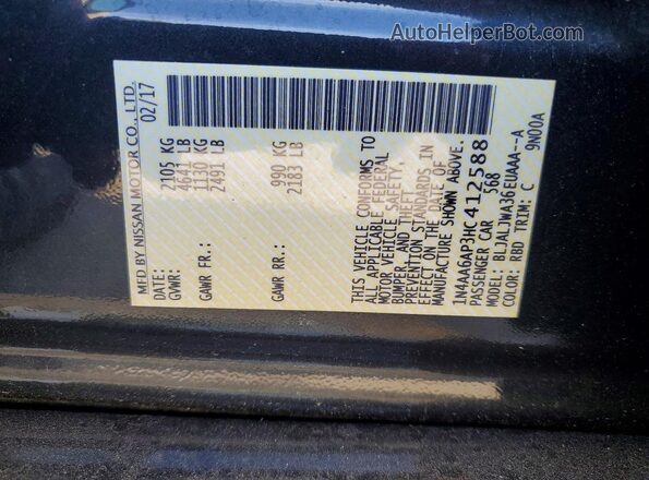 1N4AA6AP3HC412588 2017 NISSAN MAXIMA Черный Вид подкапотного пространства