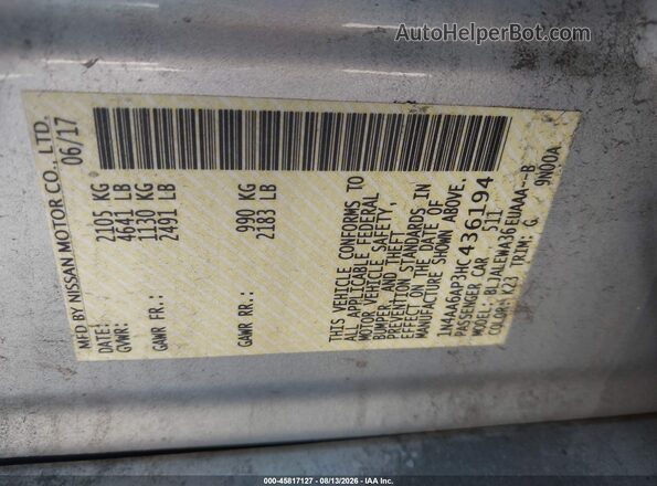 1N4AA6AP3HC436194 2017 NISSAN MAXIMA Серебряный Вид подкапотного пространства