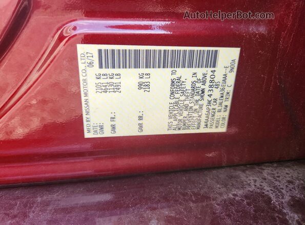1N4AA6AP3HC438804 2017 NISSAN MAXIMA Burgundy Vista del compartimento del motor