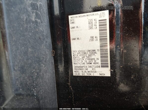 1N4AA6AP3JC367108 2018 NISSAN MAXIMA Black Вид підкапотного простору