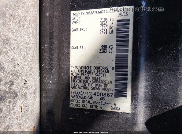 1N4AA6AP4GC400867 2016 NISSAN MAXIMA Black Engine compartment view