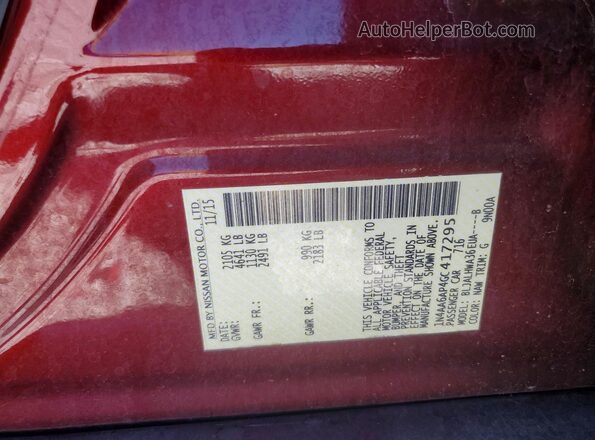 1N4AA6AP4GC417295 2016 NISSAN MAXIMA Burgundy Widok komory silnika