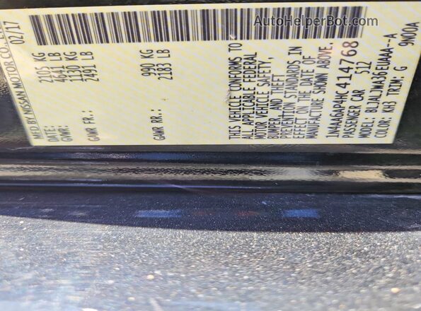1N4AA6AP4HC414768 2017 NISSAN MAXIMA Black Widok komory silnika