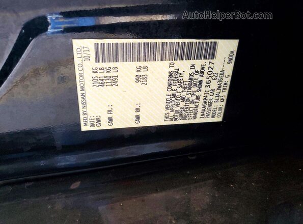 1N4AA6AP4JC365027 2018 NISSAN MAXIMA Black Vista de la etiqueta del VIN