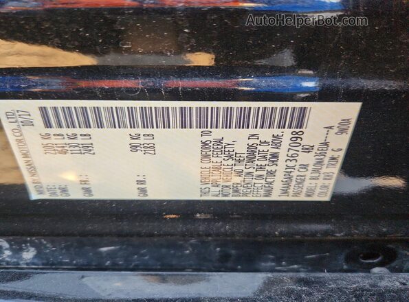 1N4AA6AP4JC367098 2018 NISSAN MAXIMA Black Vista de la etiqueta del VIN