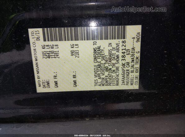 1N4AA6AP5GC384128 2016 NISSAN MAXIMA Black Вид підкапотного простору