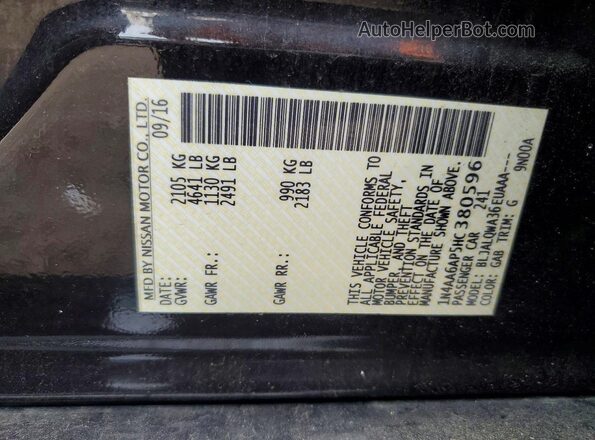 1N4AA6AP5HC380596 2017 NISSAN MAXIMA Black Vista del compartimento del motor