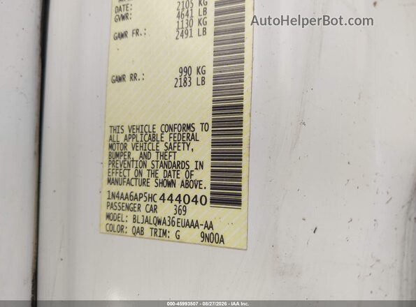 1N4AA6AP5HC444040 2017 NISSAN MAXIMA White Engine compartment view