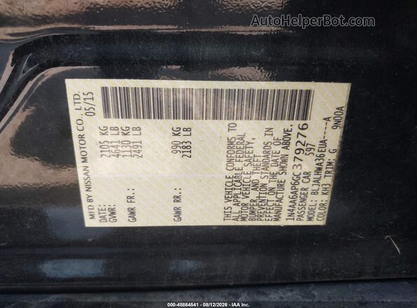 1N4AA6AP6GC379276 2016 NISSAN MAXIMA Black Widok komory silnika