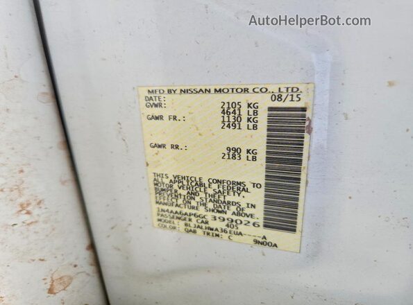 1N4AA6AP6GC399026 2016 NISSAN MAXIMA White Engine compartment view