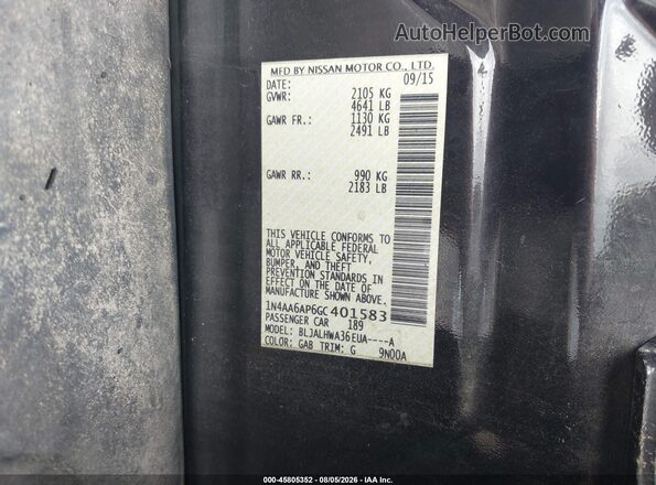 1N4AA6AP6GC401583 2016 NISSAN MAXIMA Gray Engine compartment view