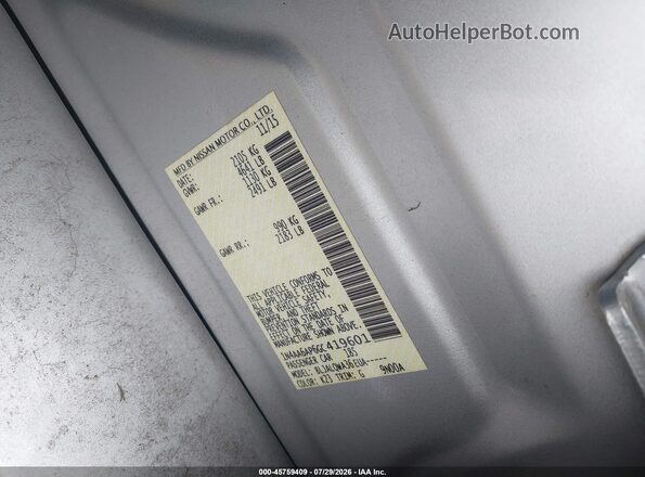 1N4AA6AP6GC419601 2016 NISSAN MAXIMA Silver Вид підкапотного простору