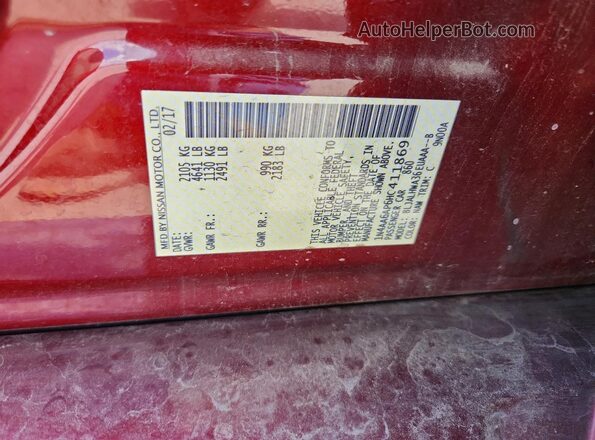 1N4AA6AP6HC411869 2017 NISSAN MAXIMA Burgundy ძრავის განყოფილების ხედი