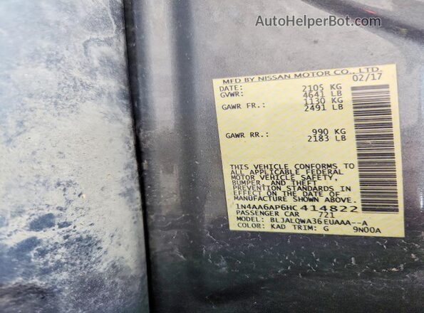 1N4AA6AP6HC414822 2017 NISSAN MAXIMA Gray VIN კოდის სტიკერის ხედი