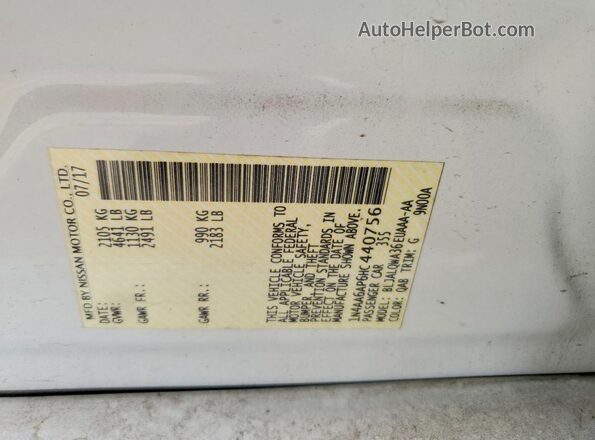 1N4AA6AP6HC440756 2017 NISSAN MAXIMA White Engine compartment view