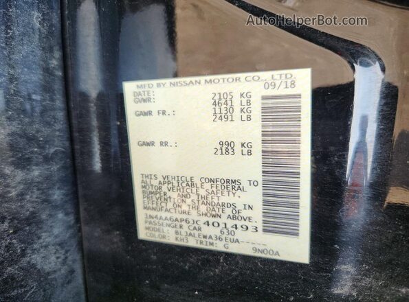 1N4AA6AP6JC401493 2018 NISSAN MAXIMA Black Widok komory silnika