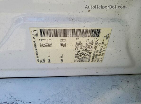 1N4AA6AP6JC403857 2018 NISSAN MAXIMA Белый Вид подкапотного пространства