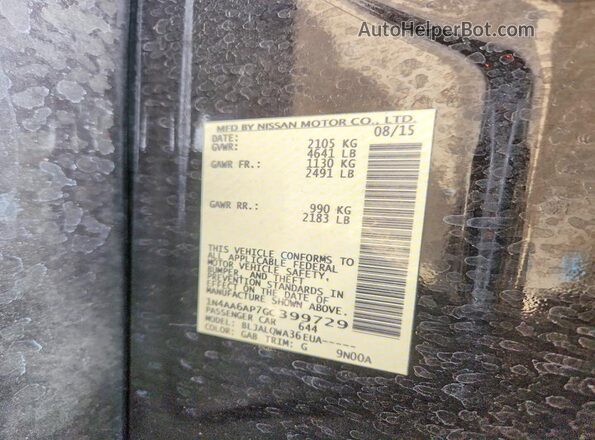 1N4AA6AP7GC399729 2016 NISSAN MAXIMA Maroon Շարժիչի բաժամունքի տեսք