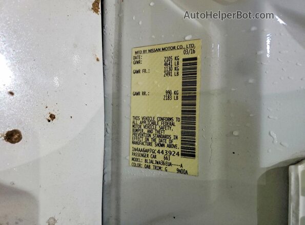 1N4AA6AP7GC443924 2016 NISSAN MAXIMA White Widok komory silnika