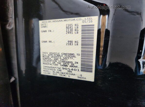 1N4AA6AP7GC905401 2016 NISSAN MAXIMA Black ძრავის განყოფილების ხედი