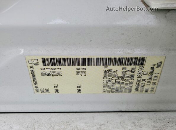 1N4AA6AP7HC368093 2017 NISSAN MAXIMA White Vista del compartimento del motor