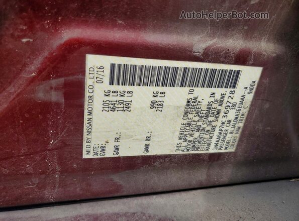 1N4AA6AP7HC369728 2017 NISSAN MAXIMA Темно-бордовый Вид наклейки с VIN-кодом