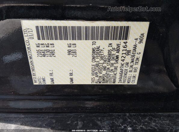 1N4AA6AP7HC421164 2017 NISSAN MAXIMA Black Engine compartment view