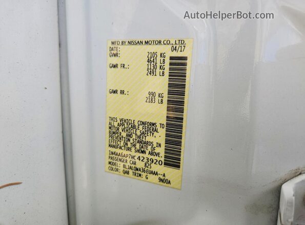 1N4AA6AP7HC423920 2017 NISSAN MAXIMA White Vista del compartimento del motor