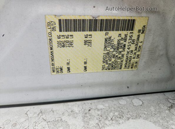 1N4AA6AP7HC455363 2017 NISSAN MAXIMA White VIN կոդի պիտակի տեսք