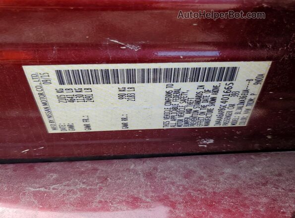 1N4AA6AP8GC401665 2016 NISSAN MAXIMA Burgundy Widok naklejki z numerem VIN