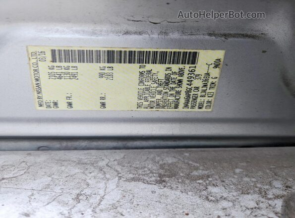 1N4AA6AP8GC449361 2016 NISSAN MAXIMA Серебряный Вид наклейки с VIN-кодом