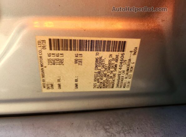 1N4AA6AP8JC404606 2018 NISSAN MAXIMA Silver Vista de la etiqueta del VIN
