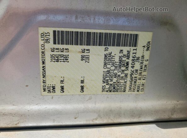 1N4AA6AP9GC408611 2016 NISSAN MAXIMA Silver Engine compartment view