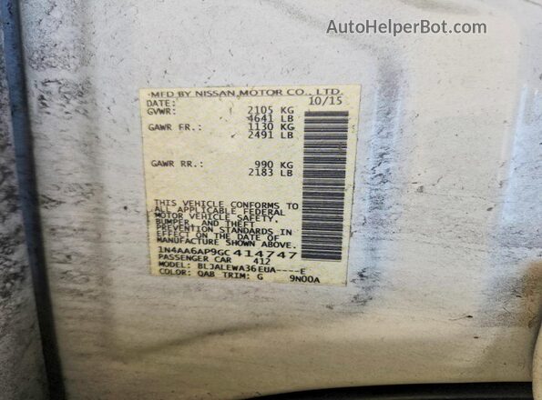1N4AA6AP9GC414747 2016 NISSAN MAXIMA White Vista de la etiqueta del VIN
