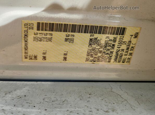 1N4AA6AP9GC416031 2016 NISSAN MAXIMA Белый Вид подкапотного пространства