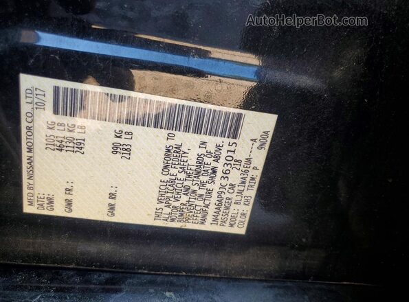 1N4AA6AP9JC363015 2018 NISSAN MAXIMA Black Widok komory silnika