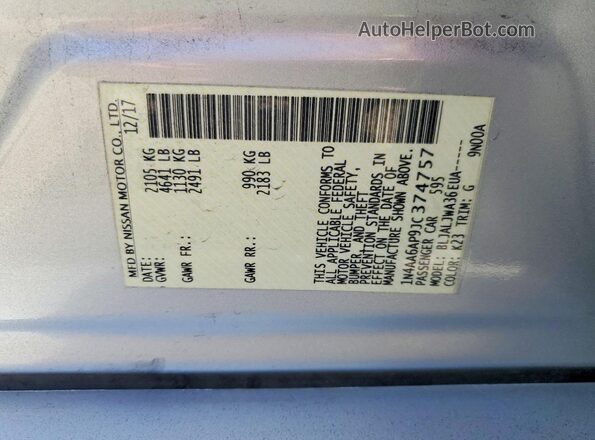1N4AA6AP9JC374757 2018 NISSAN MAXIMA Silver VIN կոդի պիտակի տեսք