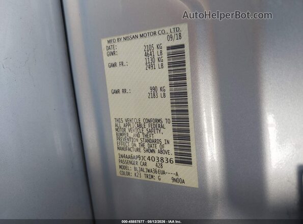 1N4AA6AP9JC403836 2018 NISSAN MAXIMA Серебряный Вид подкапотного пространства