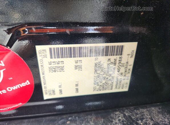 1N4AA6AP9JC405988 2018 NISSAN MAXIMA Black Widok naklejki z numerem VIN
