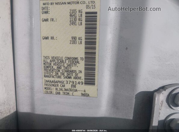 1N4AA6APXGC379149 2016 NISSAN MAXIMA White Շարժիչի բաժամունքի տեսք
