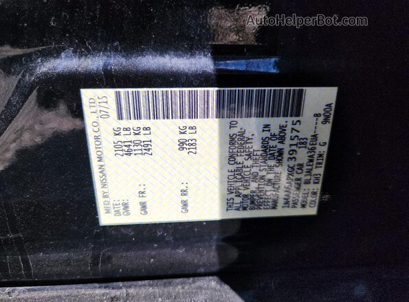1N4AA6APXGC391575 2016 NISSAN MAXIMA Black VIN კოდის სტიკერის ხედი