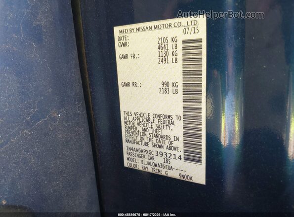 1N4AA6APXGC393214 2016 NISSAN MAXIMA Синий Вид подкапотного пространства