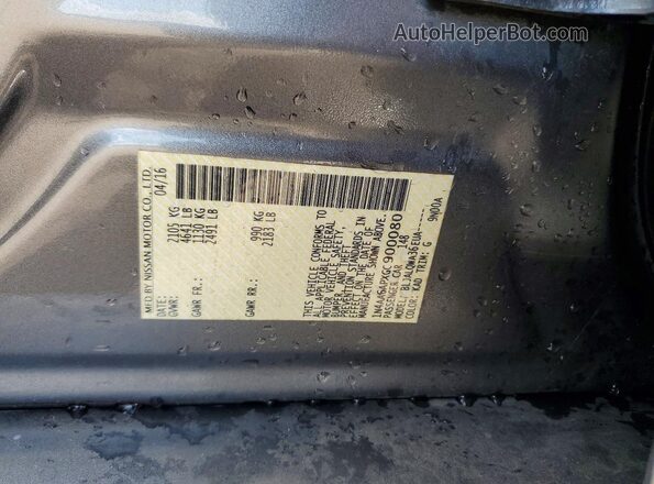 1N4AA6APXGC900080 2016 NISSAN MAXIMA Серый Вид наклейки с VIN-кодом