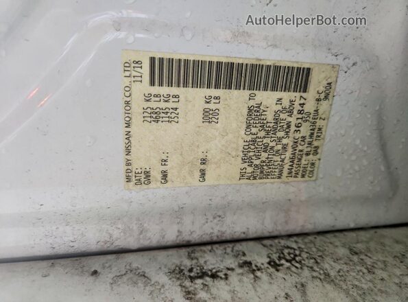 1N4AA6AV0KC361847 2019 NISSAN MAXIMA White ძრავის განყოფილების ხედი